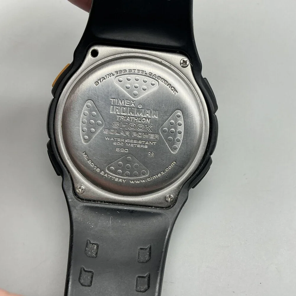 Timex Ironman Triathlon Shock Solar Power Mens Watch 41mm Digital Black 50 Lap